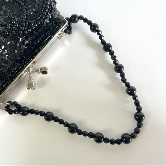 Kate Landry Black Sequin Evening Wristlet Hand Bag - Picture 8 of 15